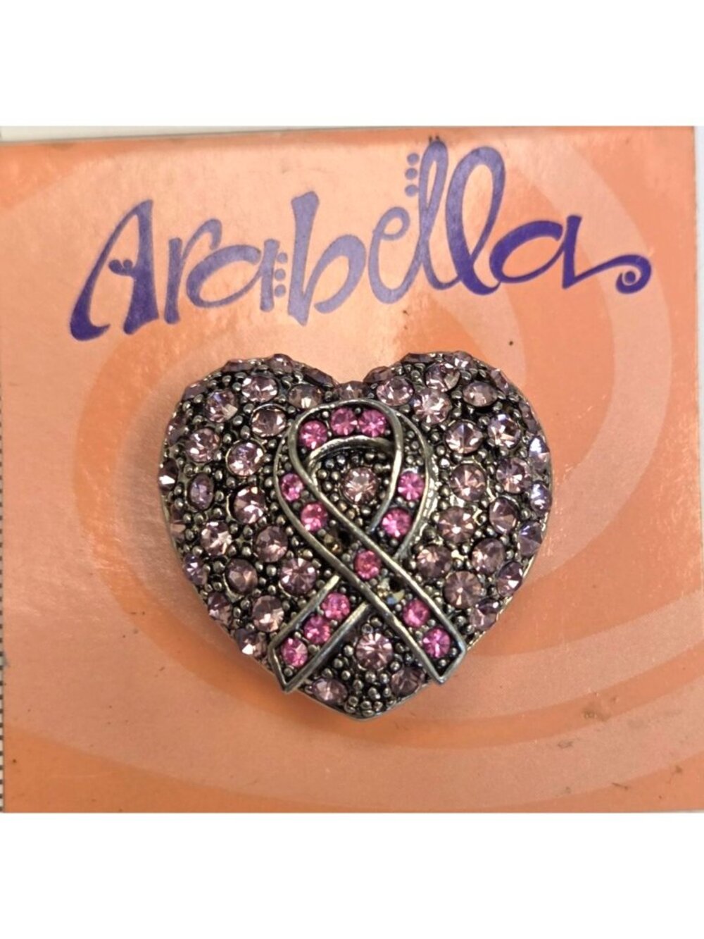 Arabella Heart Shaped Pink Ribbon Rhinestone Brooch